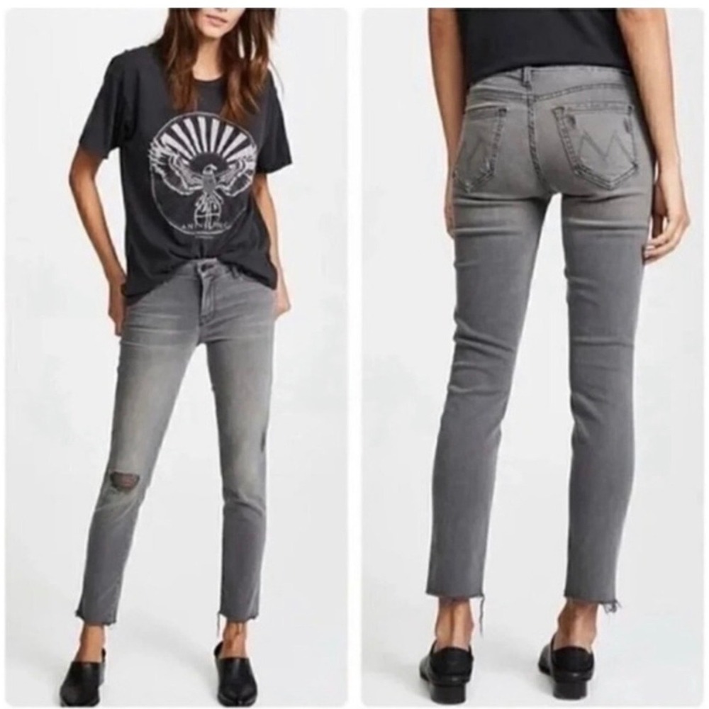 Mother Looker Ankle Fray Jeans Last Chance Saloon Grey Distressed Skinny Size 26
